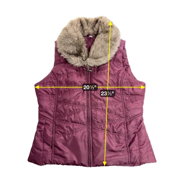 Exertek Maroon Faux Fur Trim Puffer Vest Full Zip Lightweight Womens Size Large - Picture 11 of 12
